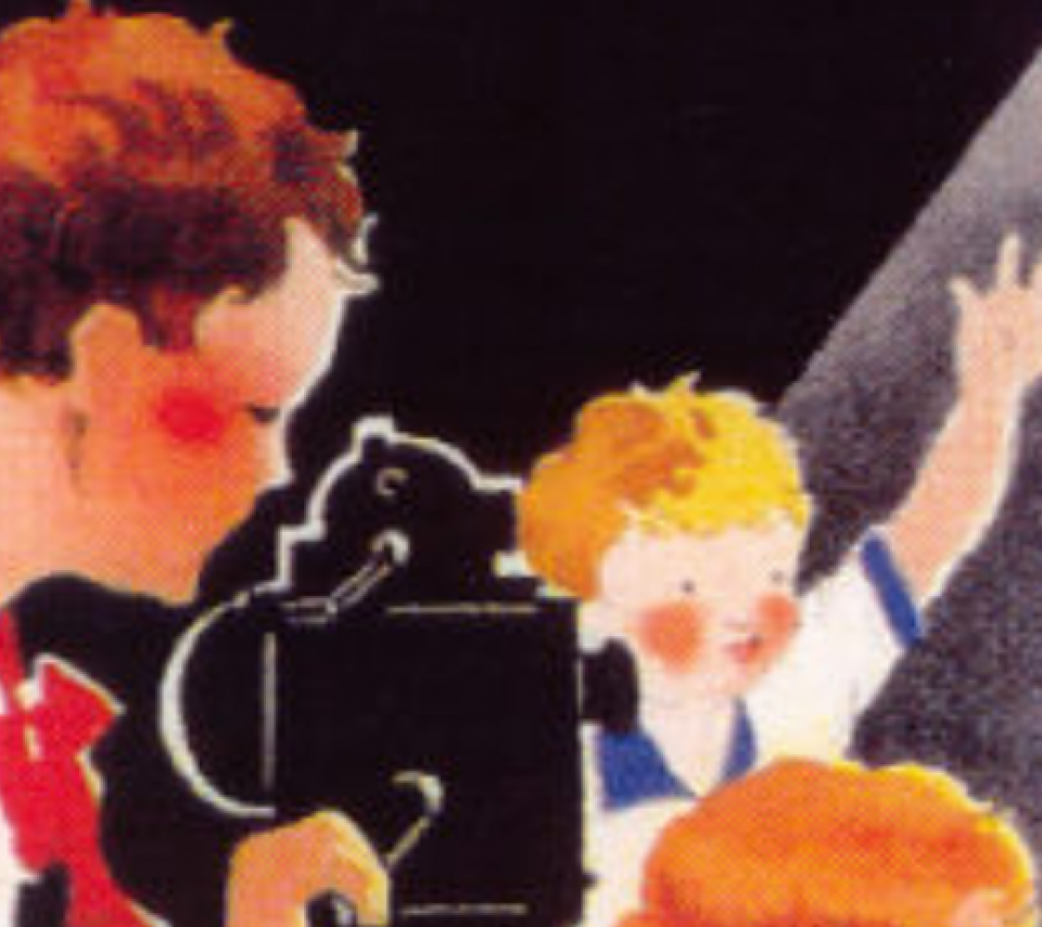 Publicité pour le Pathé-Baby "Pathé-Kid" : illustration d'enfants projetant un épisode de Félix le Chat
