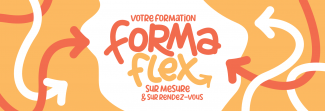 Visuel de FormaFlex "Votre formation sur mesure et sur rendez-vous" : logo typographique et flèches dynamiques en orange et rouge