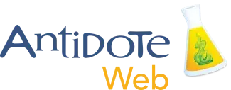 Logo Antidote Web avec un dessin de fiole jaune